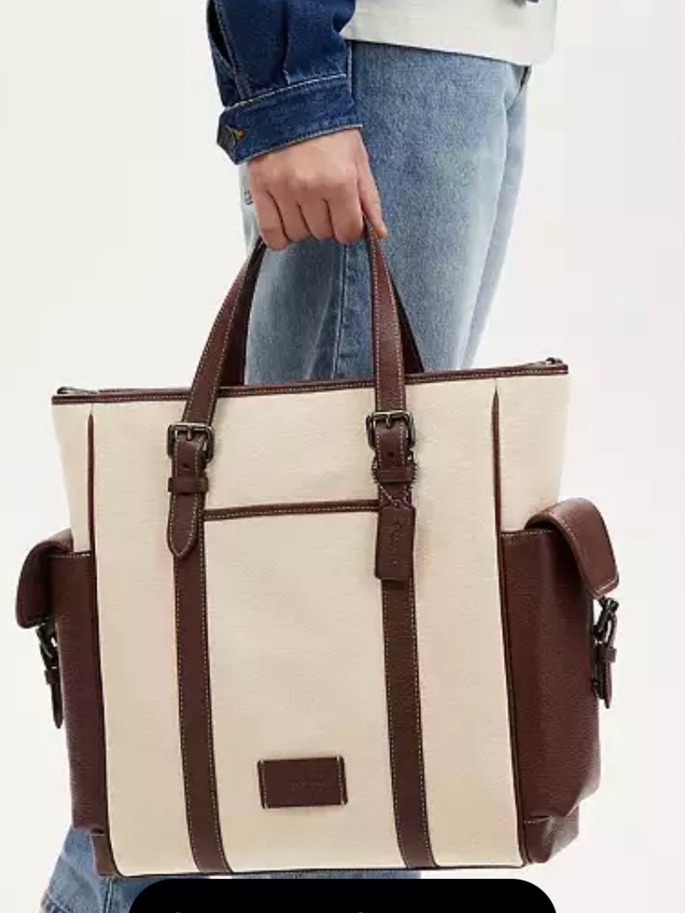 XL COACH spring CR323 Brown Beige tweed Leather Tote Bag unisex men’s bag - Picture 12 of 12